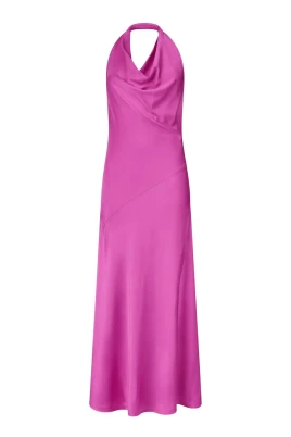 Lång Viscose Satin Klänning