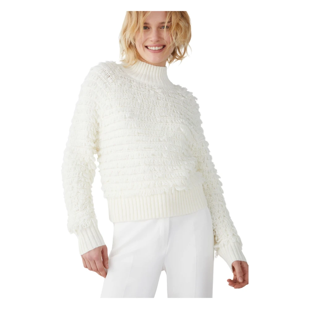 Iblues Crème 3D Trui Zachte Halslijn Beige Dames