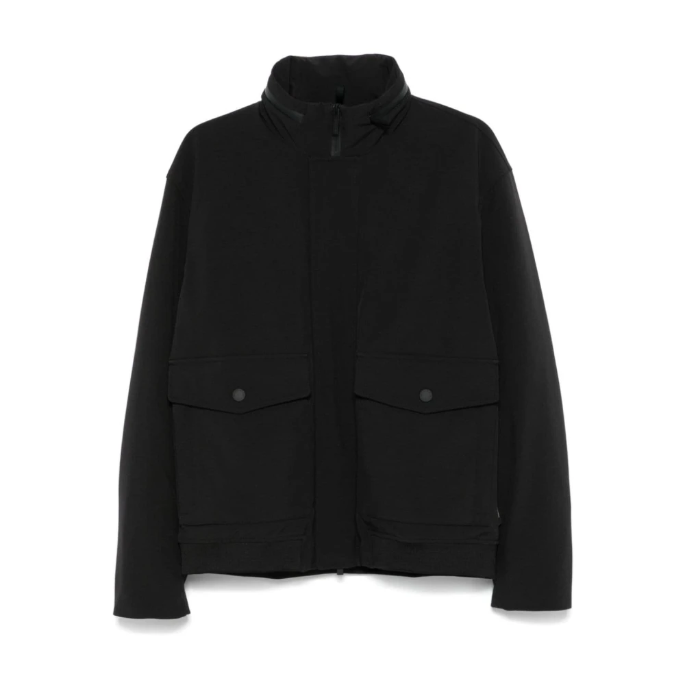 Woolrich Zwarte Textuurjas met Verborgen Sluiting Blue Heren