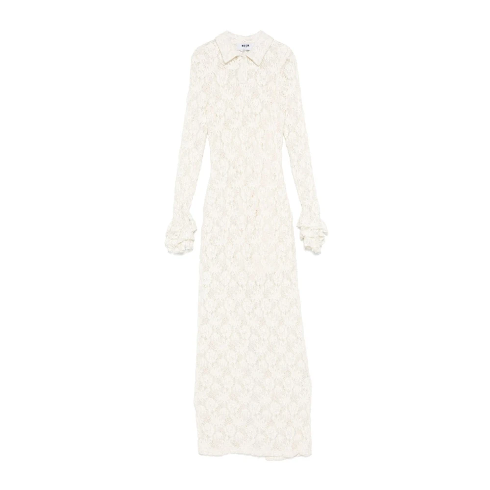 Msgm Witte Bloemenkanten Jurk Ruches Manchetten White Dames