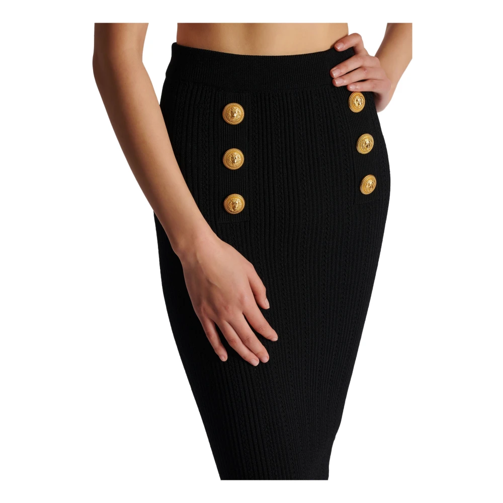 Balmain Midi Gebreide Rok met Knopen Black Dames
