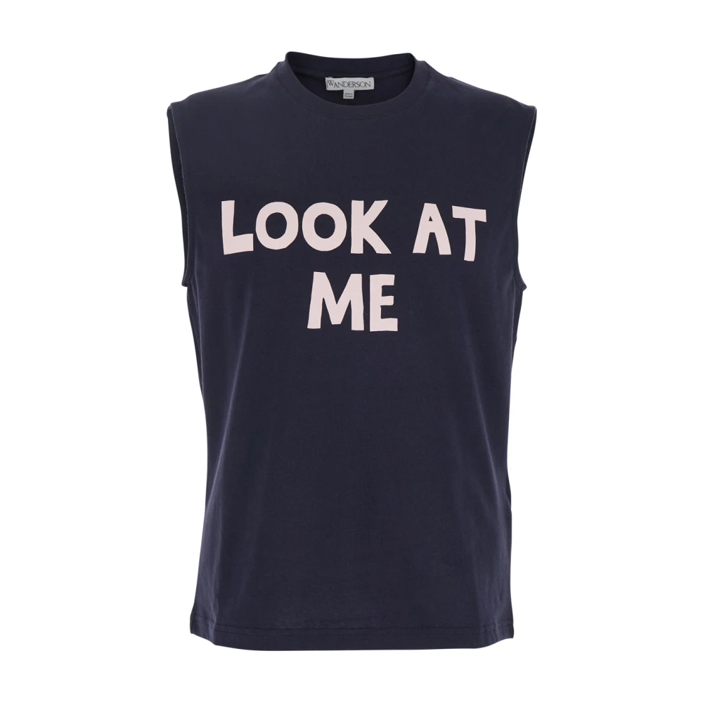 JW Anderson Blauwe Mouwloze Maxi Print Logo Top Blue Heren