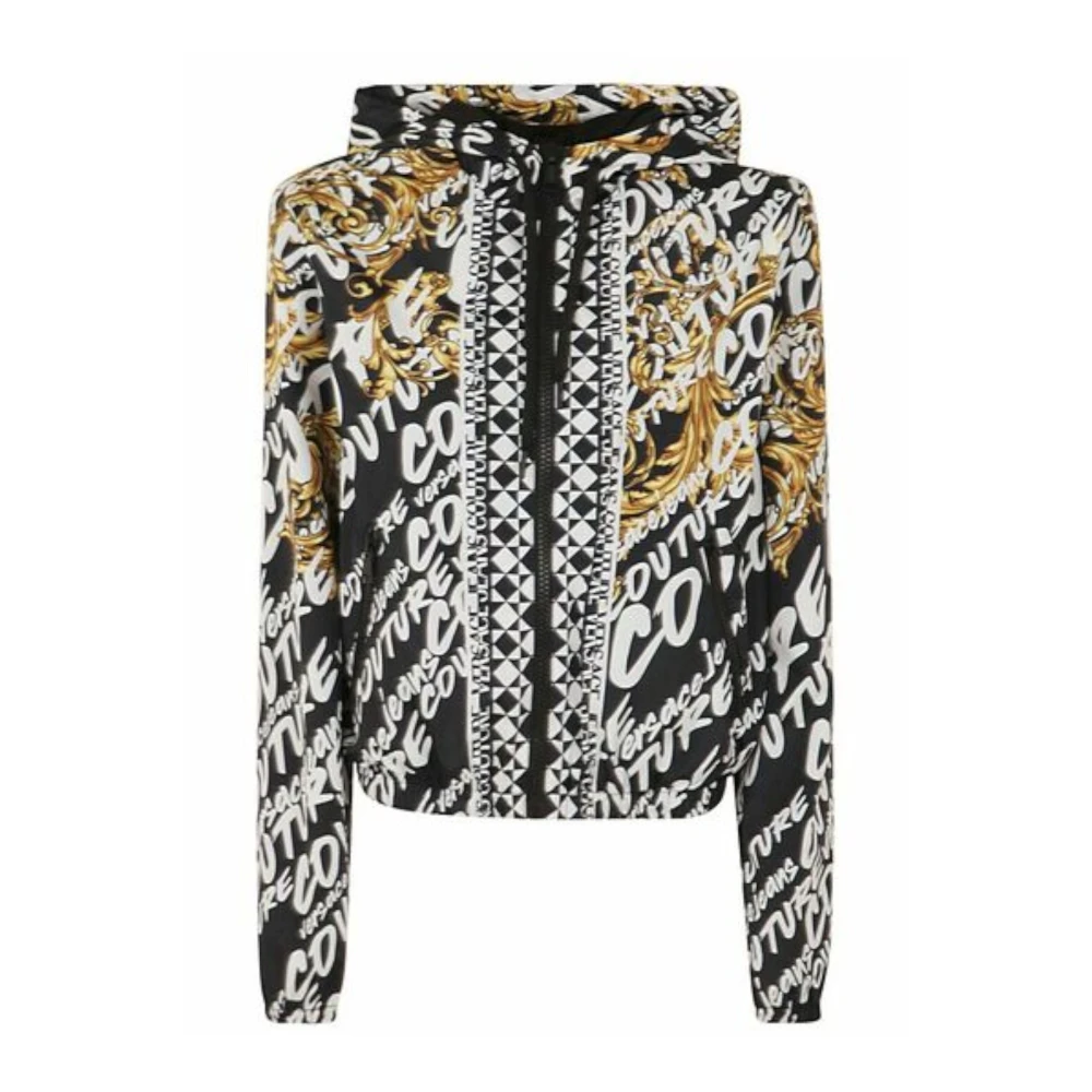 Versace Jeans Couture Nylon Huvtröja med All Over Logo Print - Storlek 42 Multicolor, Dam