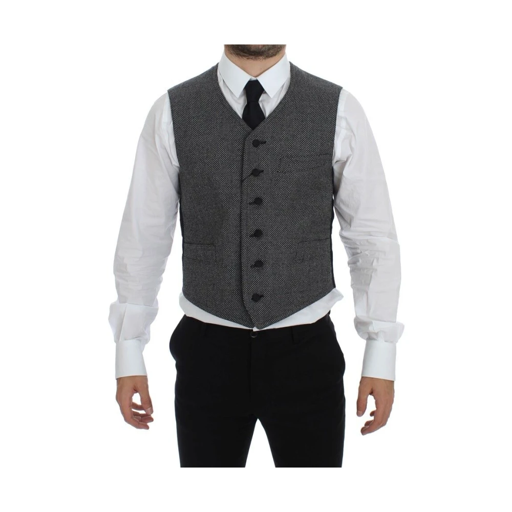 Dolce & Gabbana Grijze Single-Breasted Jurk Vest Gray Heren