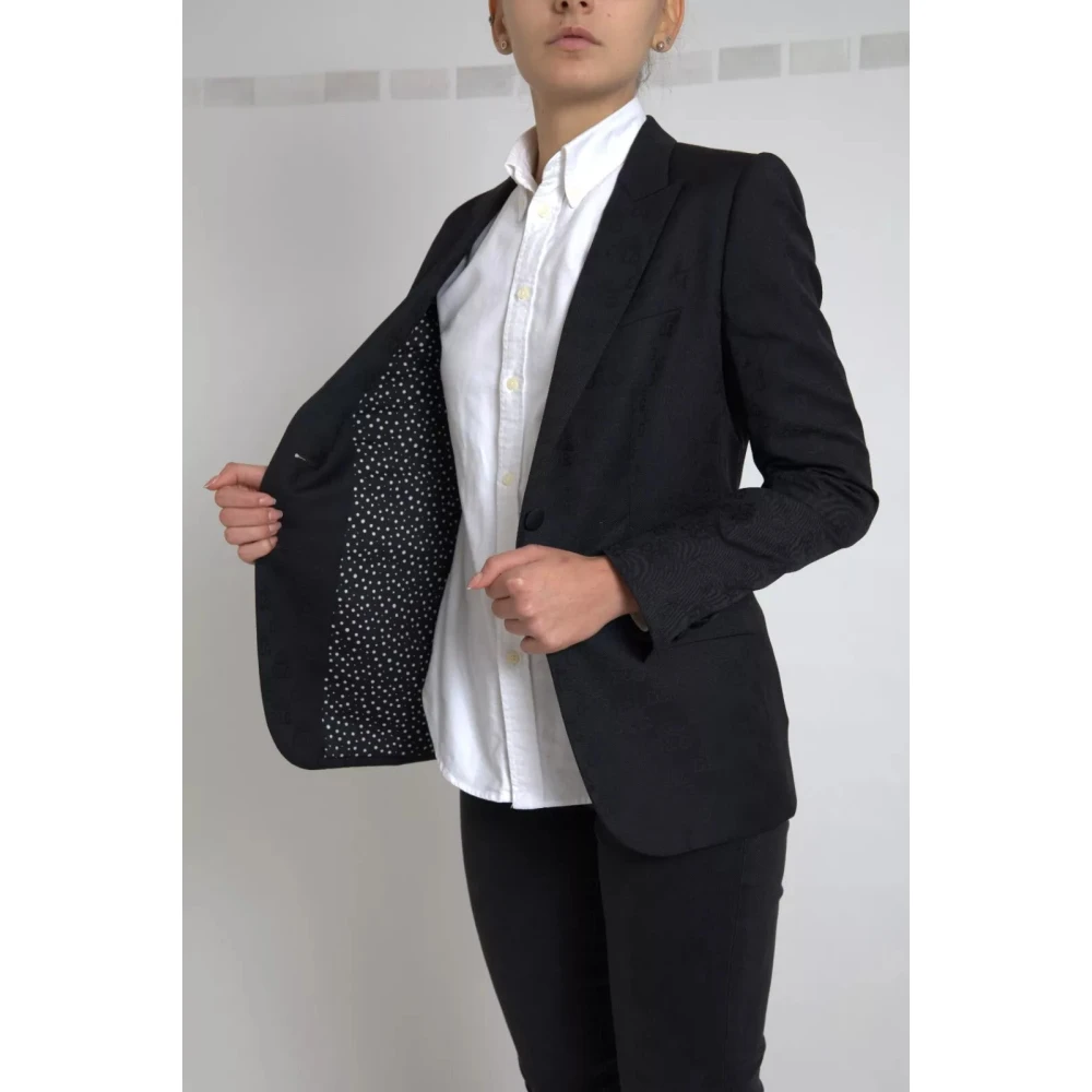 Dolce & Gabbana Zwarte Lange Mouw Jas Blazer Jack Black Dames