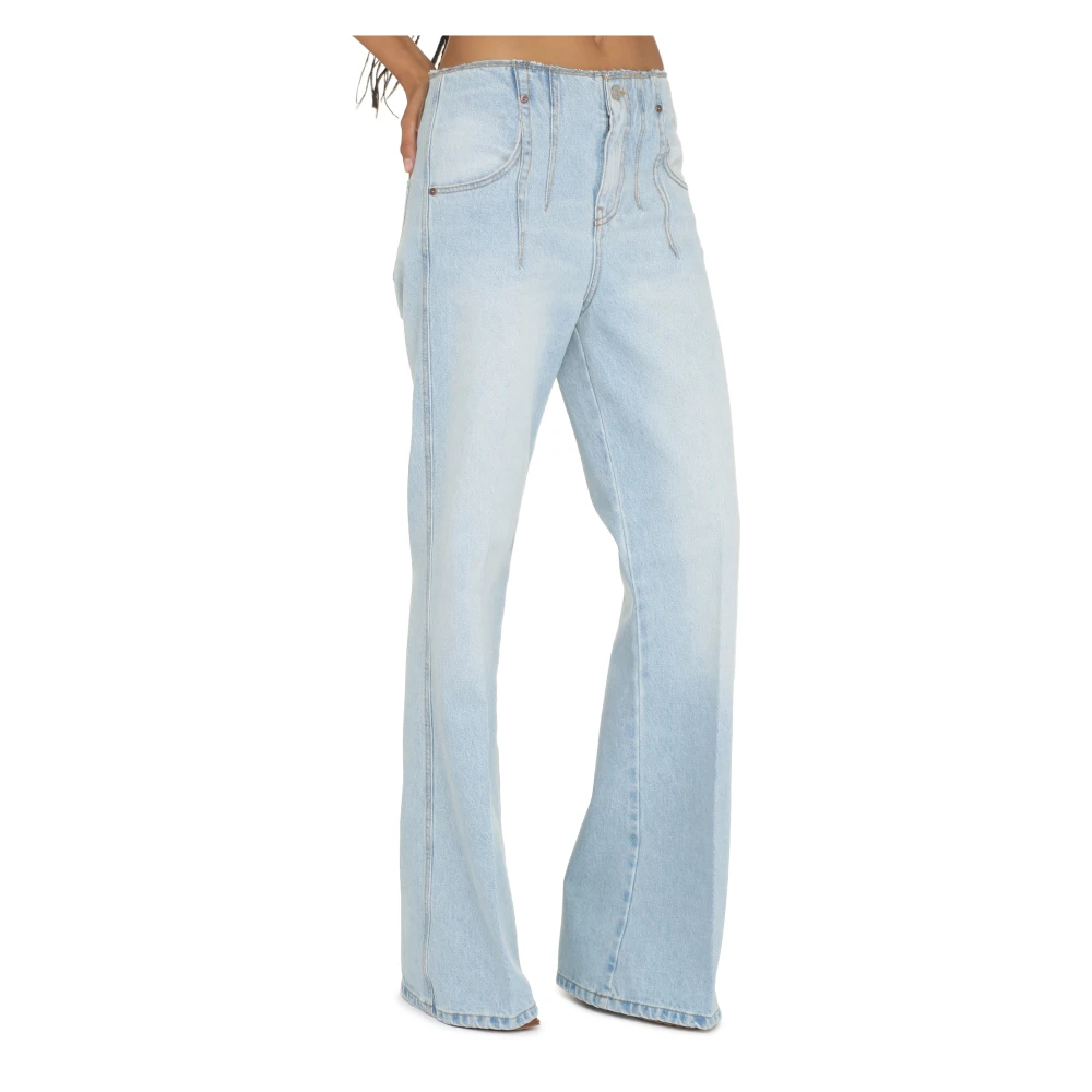 Victoria Beckham Flared jeans met leren logolabel Blue Dames