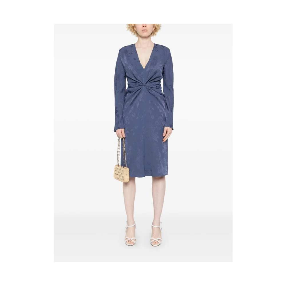 ETRO Blauwe V-hals jurk met lange mouwen Blue Dames