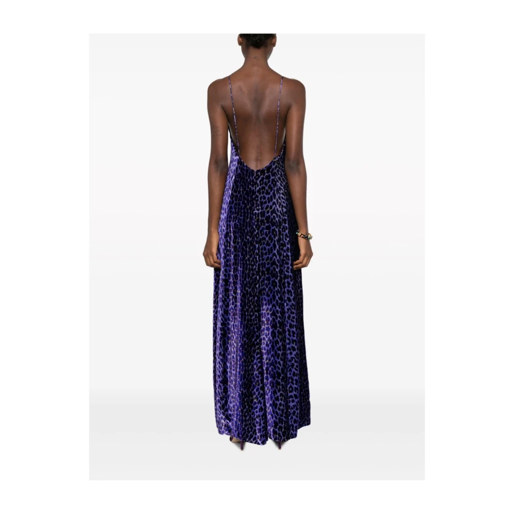 Forte Blauwe Fluweel Luipaardprint Jurk Blue Dames