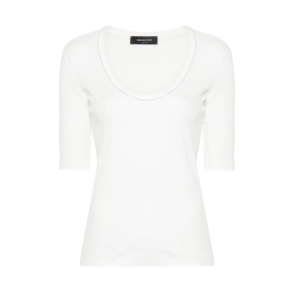 Fabiana Filippi Witte Geribbelde T-shirt met Kettingdetail White Dames