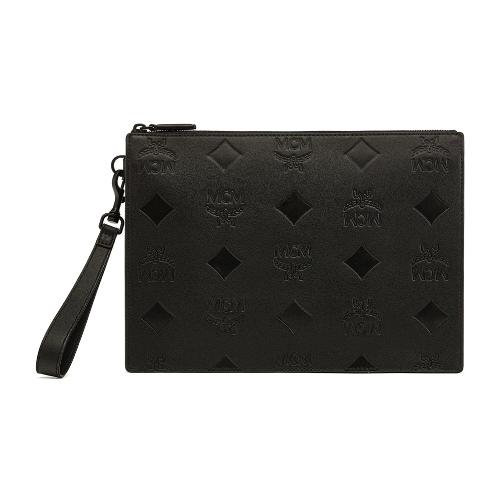 Mcm Vrouw Zwart Tassen Dames, One Size, Leer, Wristlet Clutch