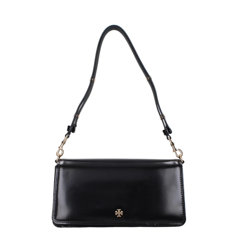 Tory Burch Women's Black Leather Shoulder Bag With Front Logo - Shoulder Bags - One Size- Bags