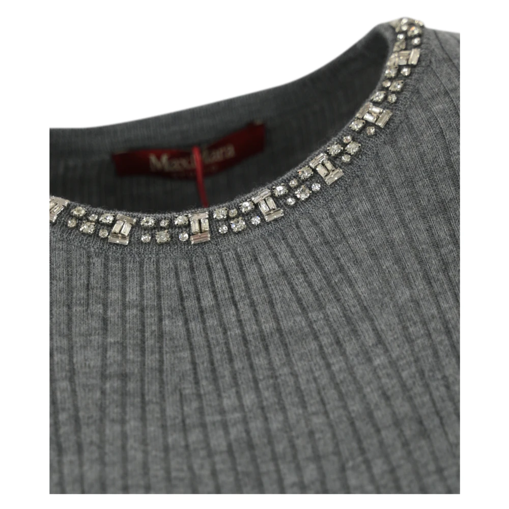 Max Mara Studio Geribbelde wollen trui grijs juweelborduurwerk Gray Dames