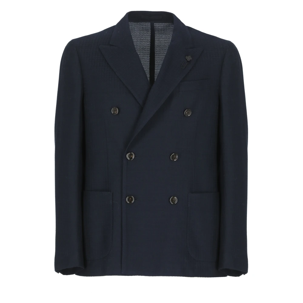 Lardini Blauw Dubbel Breasted Katoenen Jas Blue Heren