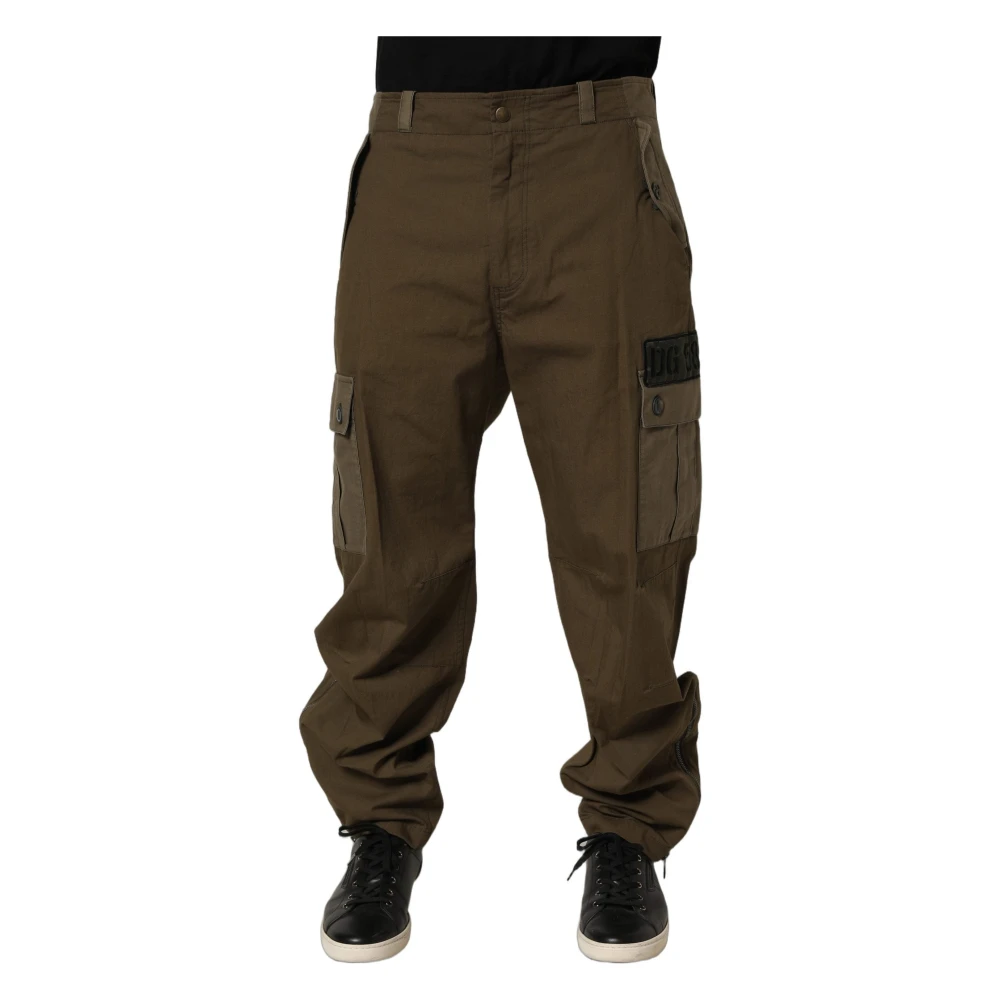 Dolce & Gabbana Men's Brown Mid Waist Straight Cargo Trousers - Straight Trousers - M - Trousers