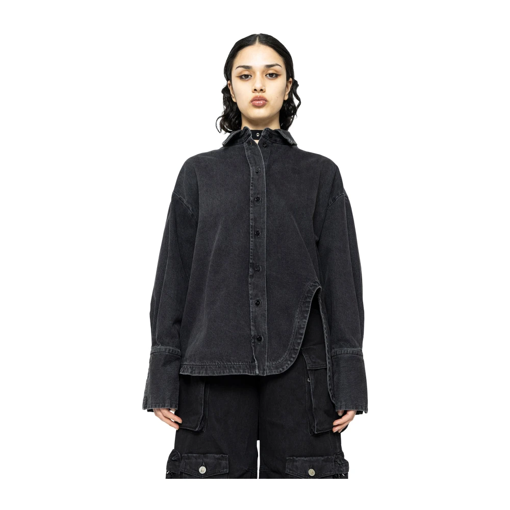 The Attico Zwarte Diana Denim Overhemd Modern Design Edgy Elegance Black Dames
