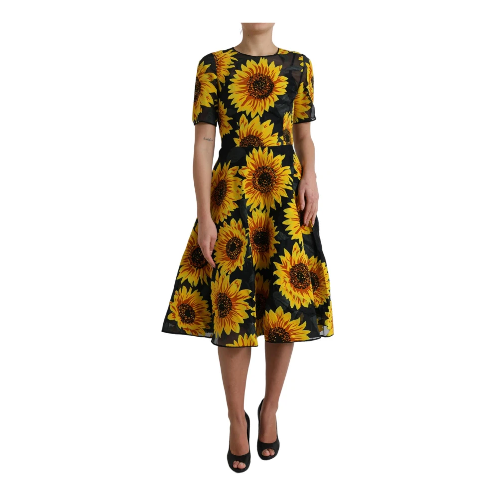 Dolce & Gabbana Zonnebloem A-Lijn Midi Jurk Multicolor Dames