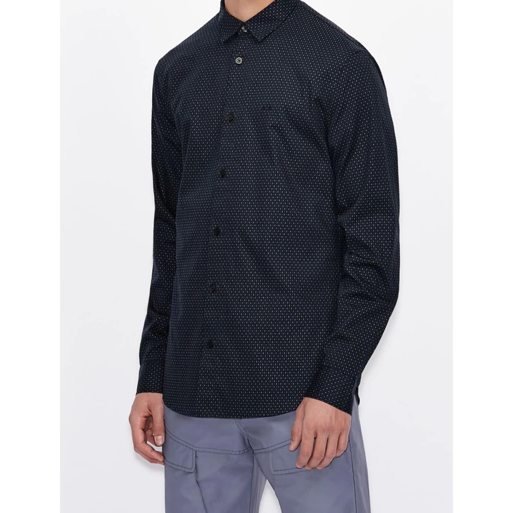 Armani Exchange Blauw Katoenen Overhemd Regular Fit Blue Heren