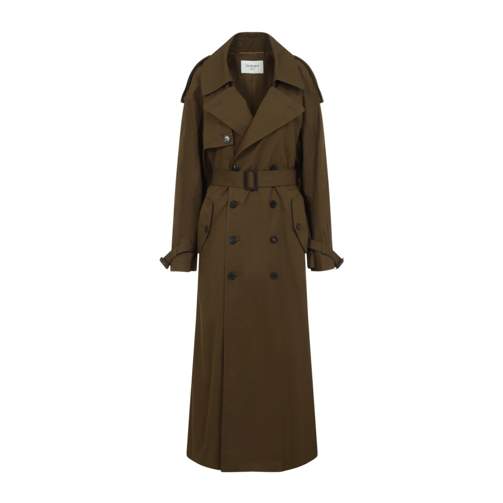 Saint Laurent Klassieke Trenchcoat voor tijdloze stijl Brown Dames