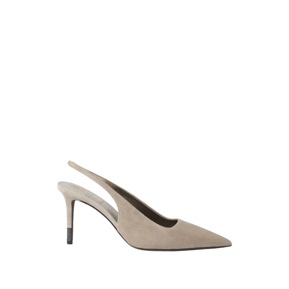 Brunello Cucinelli Women's Beige Suede Slingback Heels