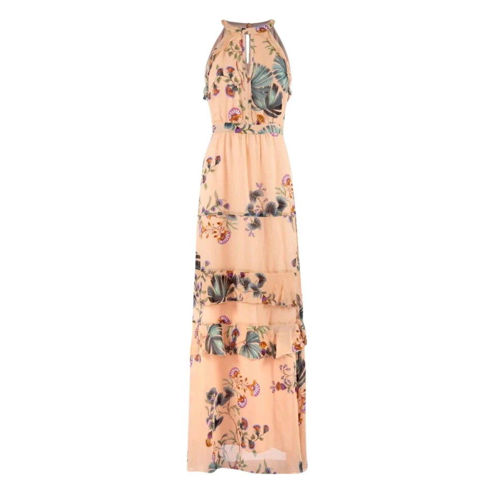 Nenette Lange jurk met ruches en botanische print Multicolor Dames