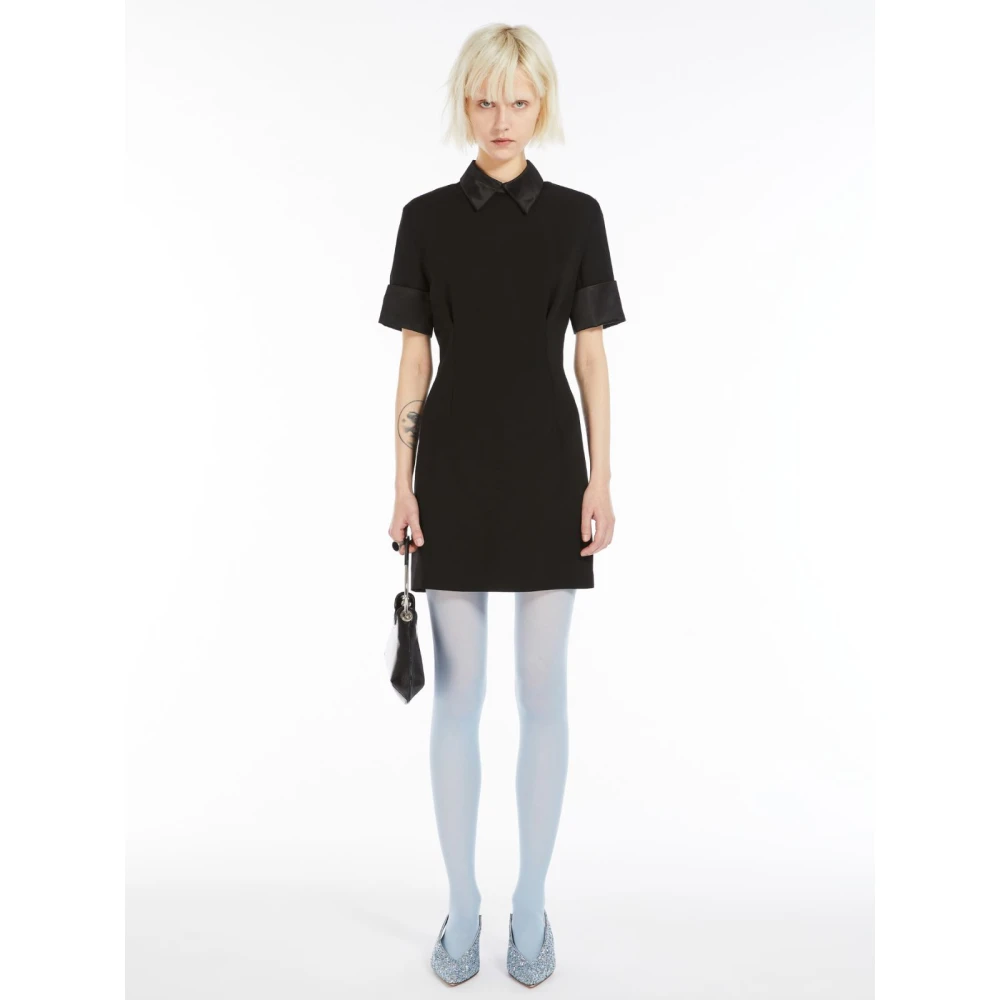 SPORTMAX Zwarte Mini-jurk met Satijndetails Black Dames