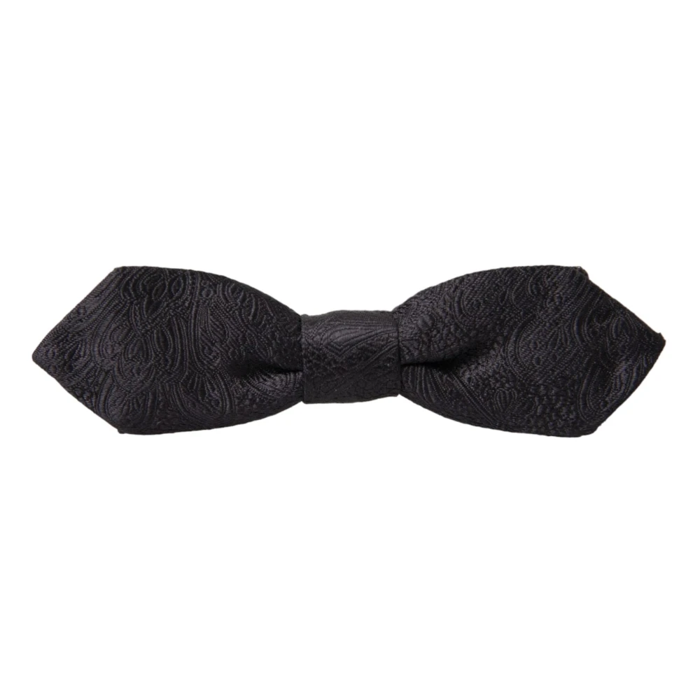Dolce & Gabbana Zwarte Brokaat Zijden Vlinderdas Black Heren