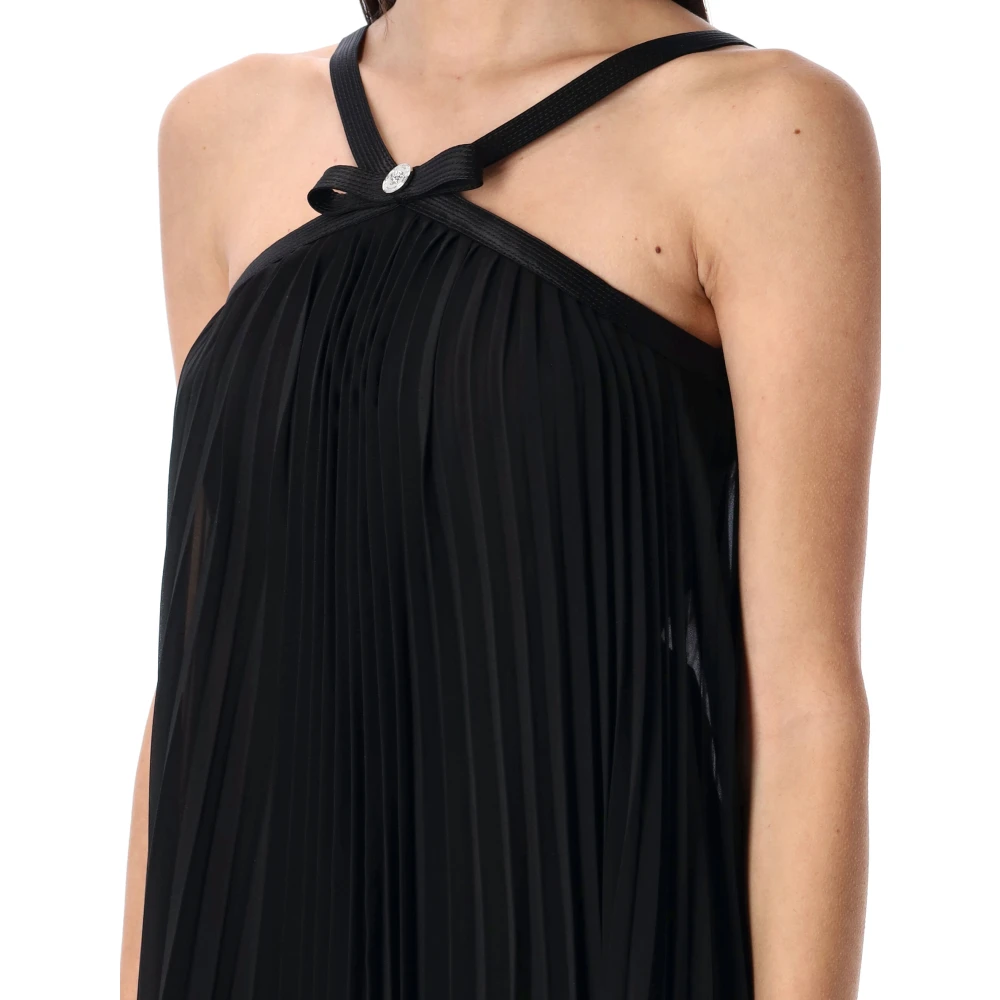 Versace Zwarte Halternek Geplooide Minijurk Black Dames