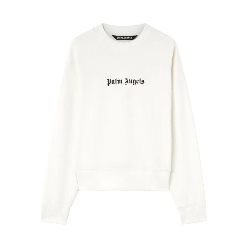 Palm Angels Men's White Logo Print Crew Neck Sweatshirt - Sweatshirts - Xl - Sweatshirts & Hoodies