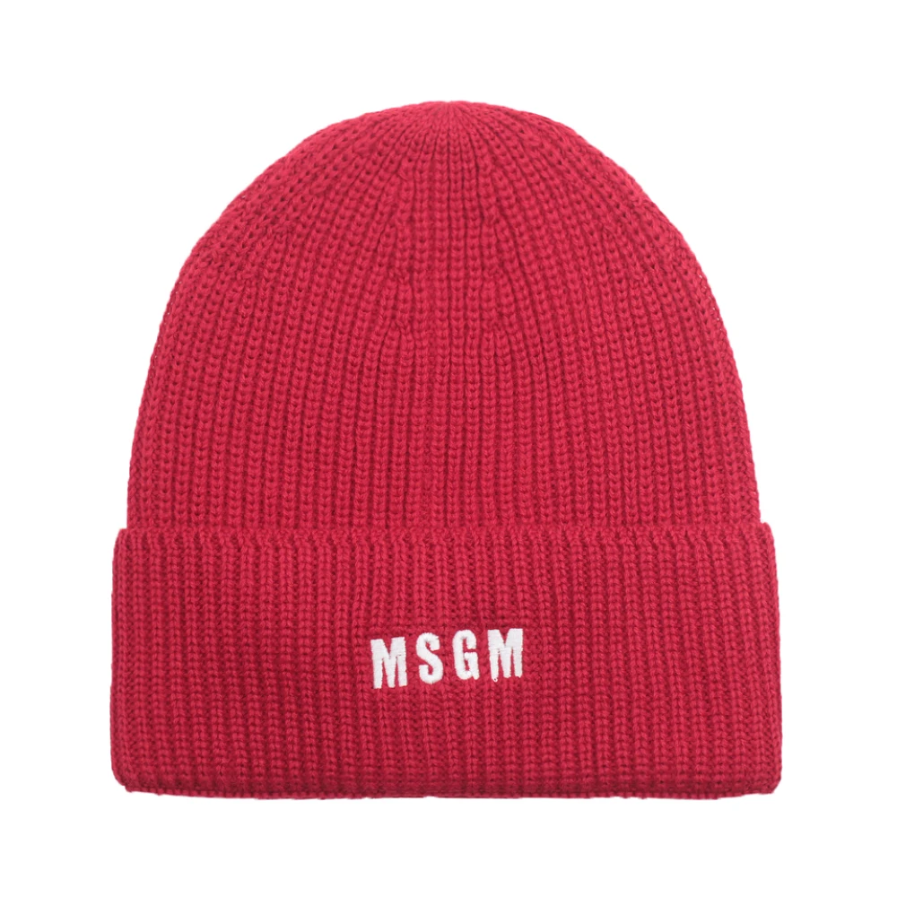 Msgm Rode Geribbelde Muts met Geborduurd Logo Red Heren