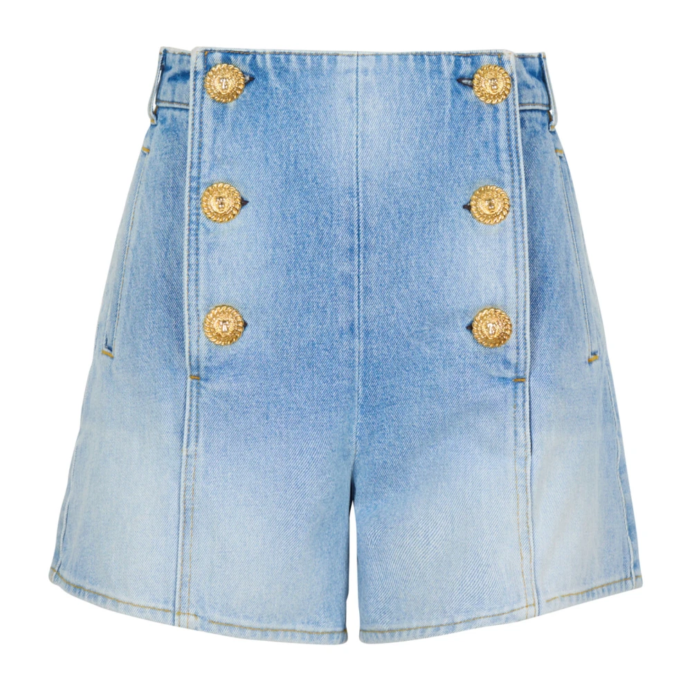 Balmain Denim shorts met knopen Blue Dames