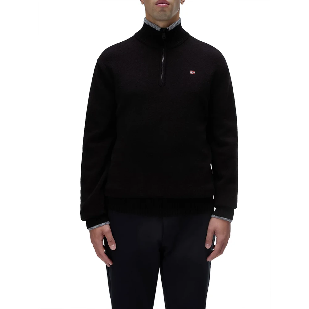 Napapijri Zwarte half-zip trui met Noorse vlag detail Black Heren