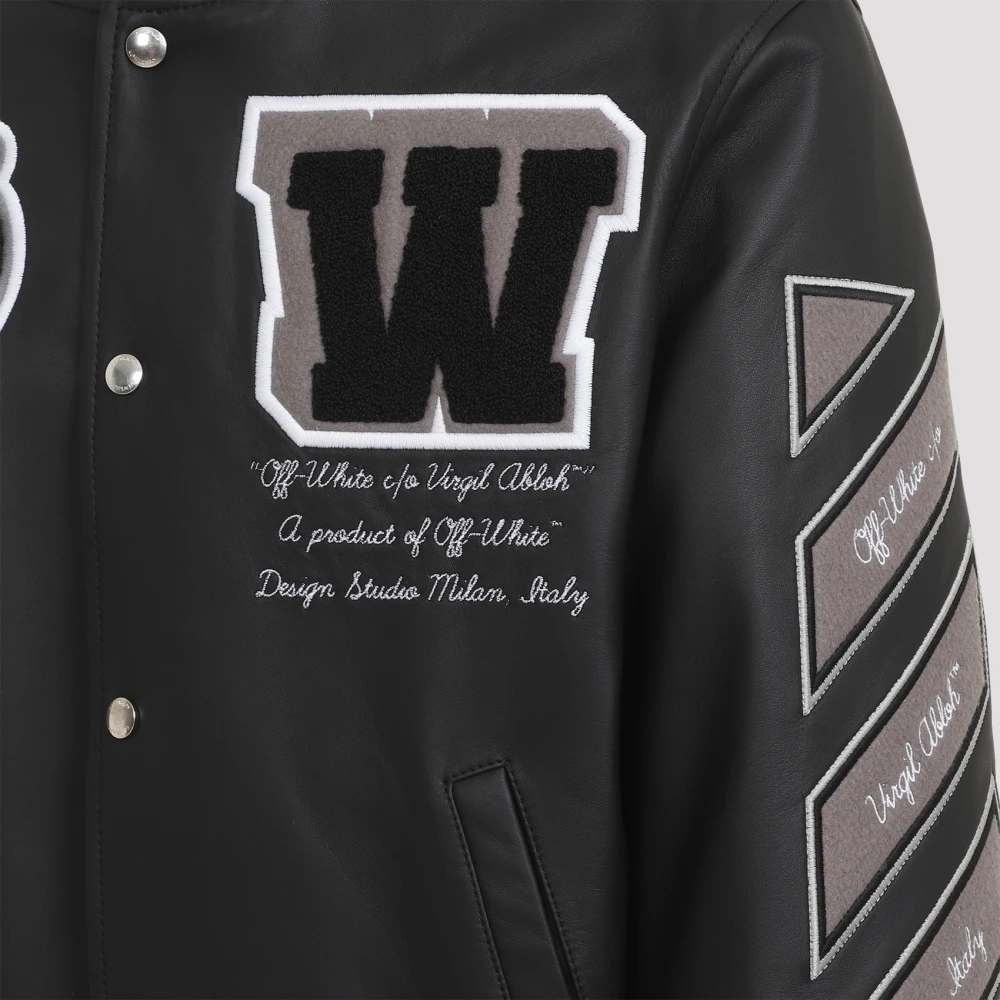 Off White Luxe Zwarte Leren Jas Black Heren