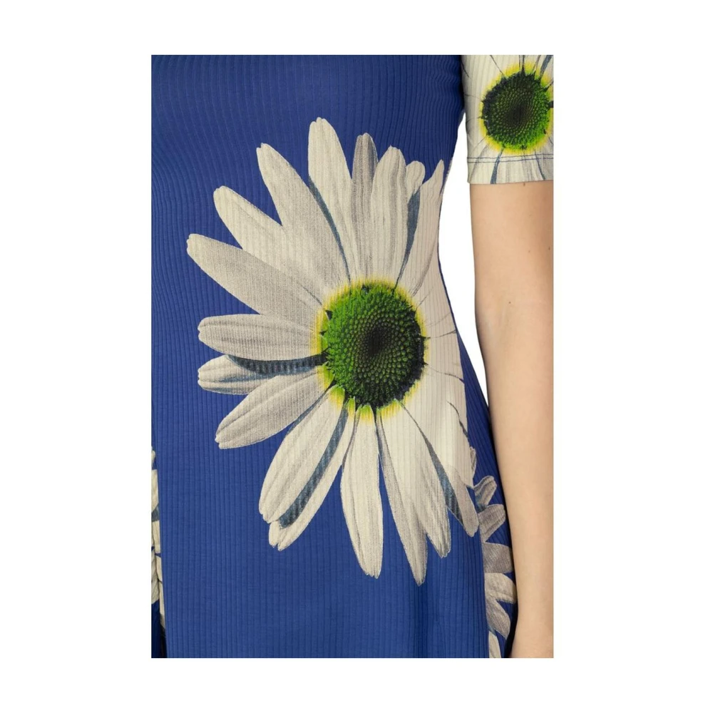 Desigual Blauwe Viscose Midi Jurk met Elastaan Blue Dames