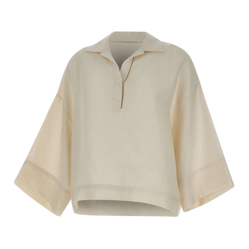Eleventy Women's White Blouses, S, Linen-Blend Shirt