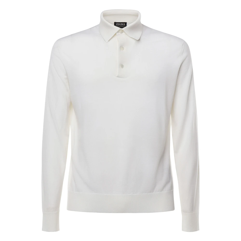 Ermenegildo Zegna Witte Wol Polo Shirt Knoopsluiting White Heren