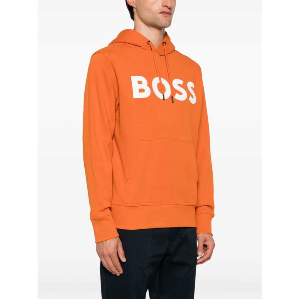 Boss Orange Logo Print Hoodie van Katoen Orange Heren