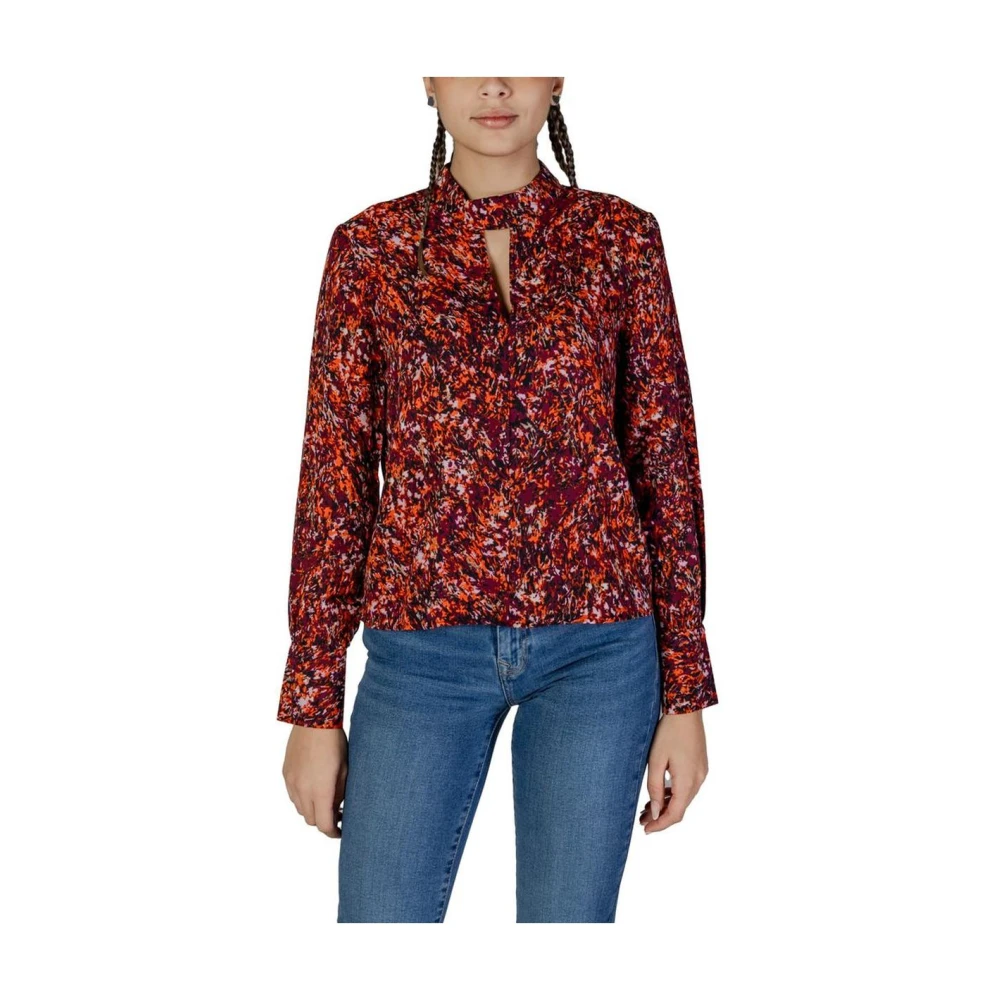 Jacqueline de Yong Oranje Abstract Print Blouse Keyhole Hals Multicolor Dames