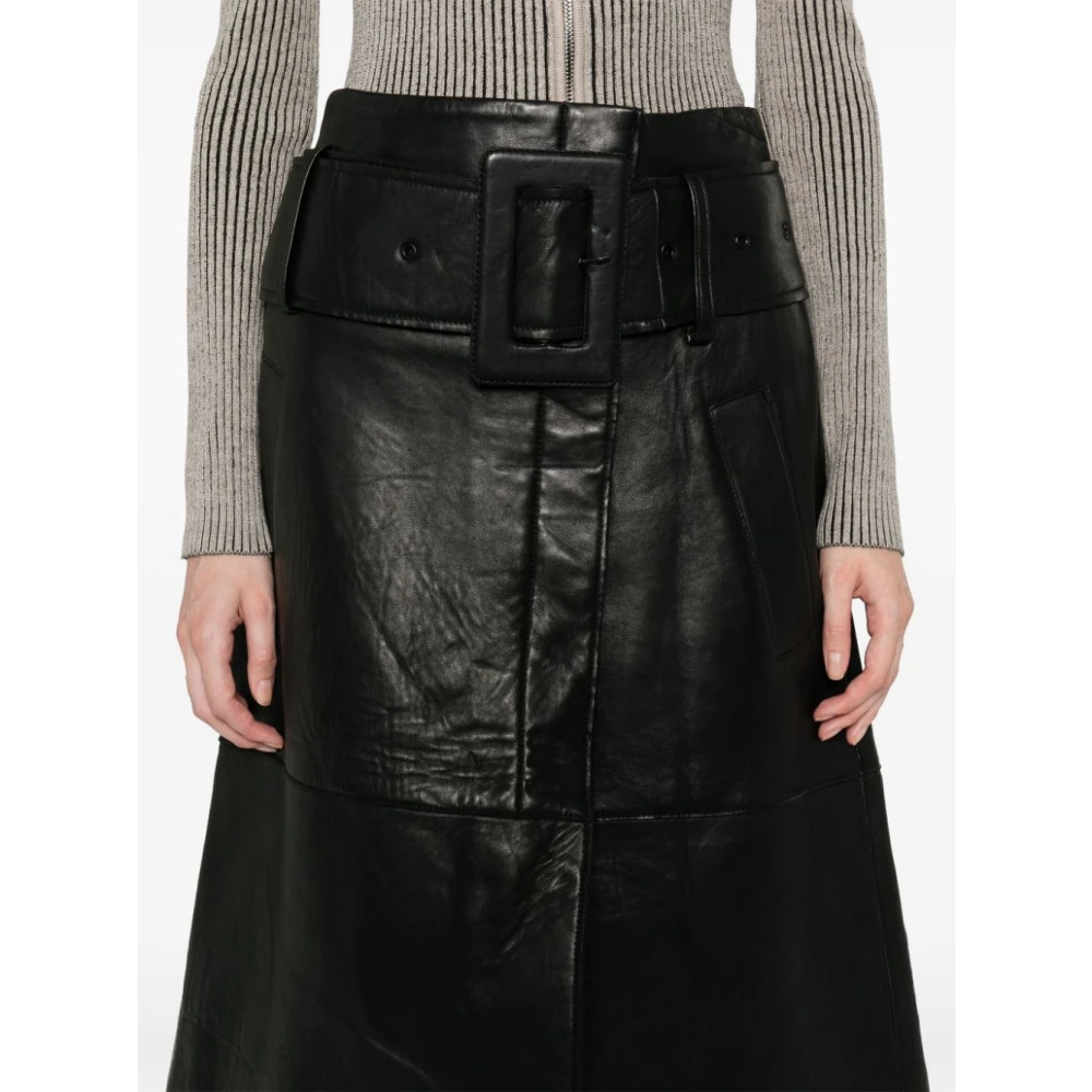 Remain Birger Christensen Midi Rok van Bonded Leer Zwart Black Dames