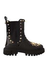 Black Leather Studded Combat Boots
