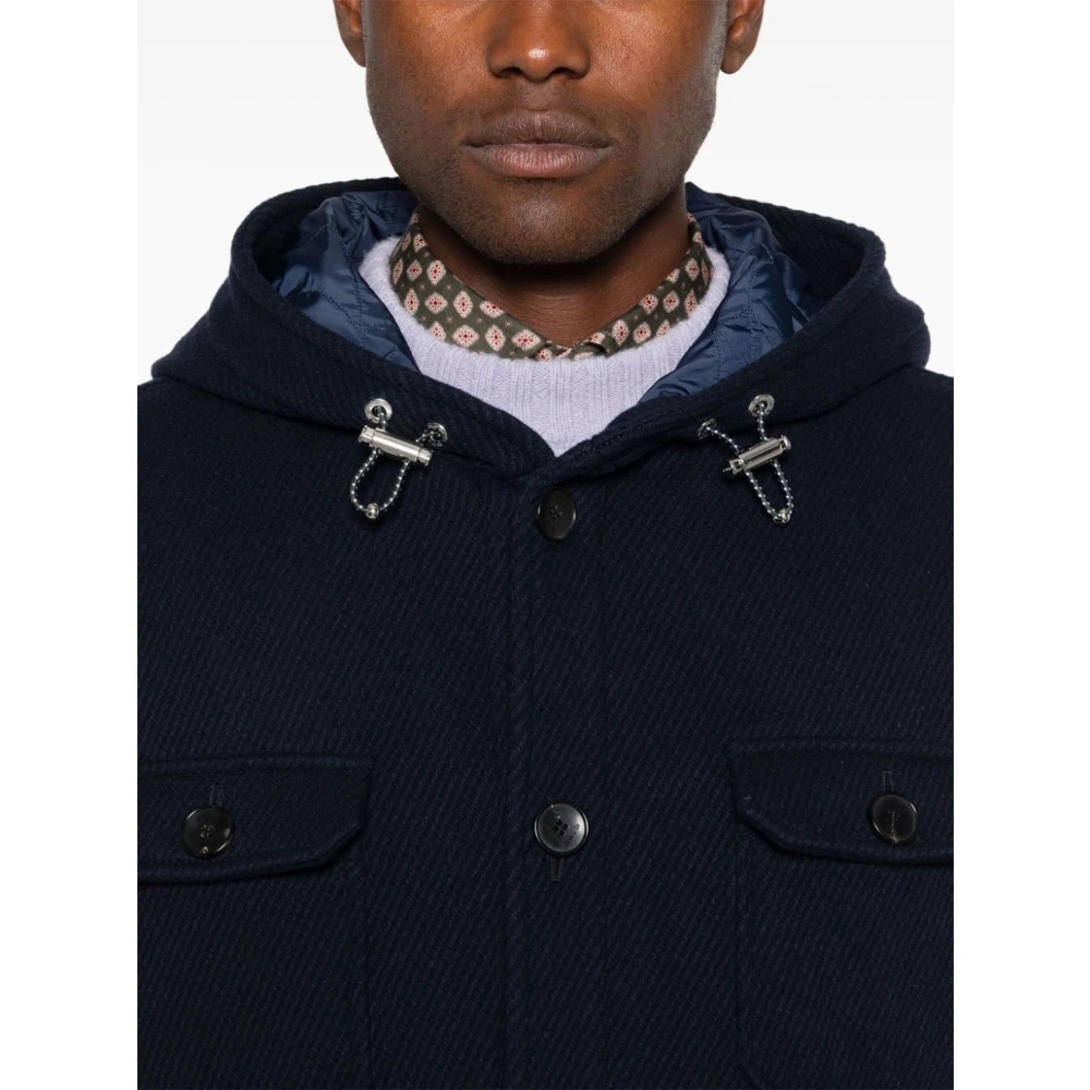 ETRO Blauwe wollen capuchonjas Blue Heren