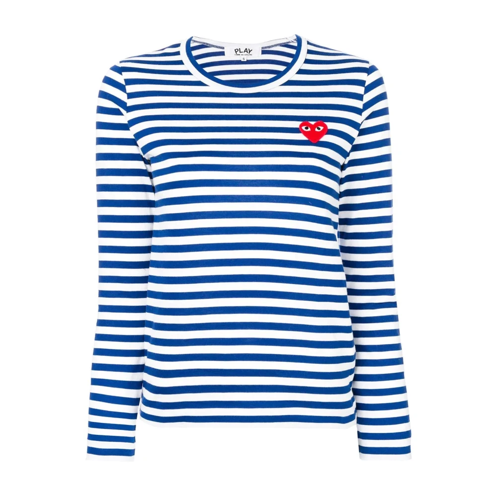 Comme des Garçons Play Blauw en Wit Gestreept T-Shirt met Lange Mouwen Blue Dames