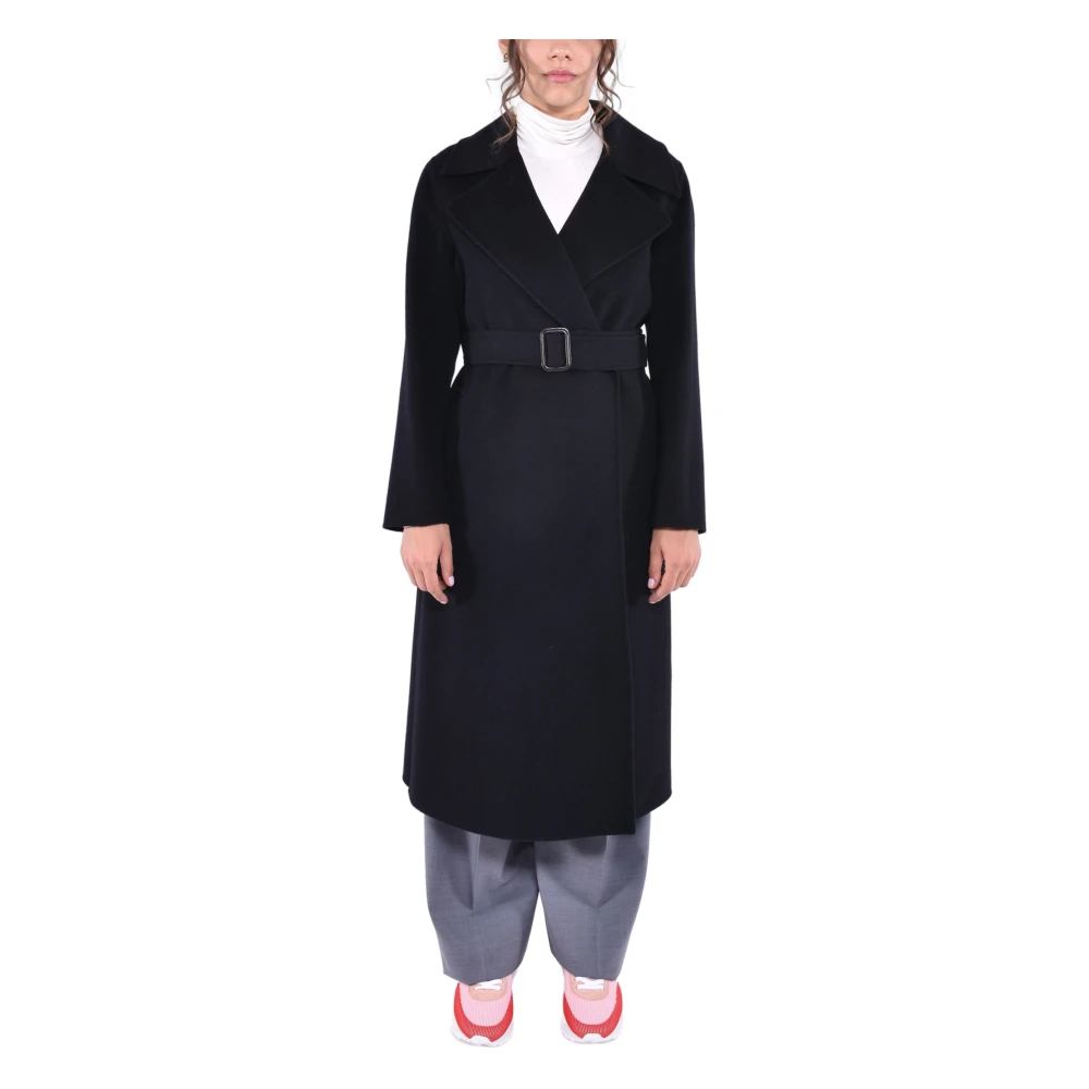 Max Mara Weekend Lange wollen jas met sjaalkraag Black Dames
