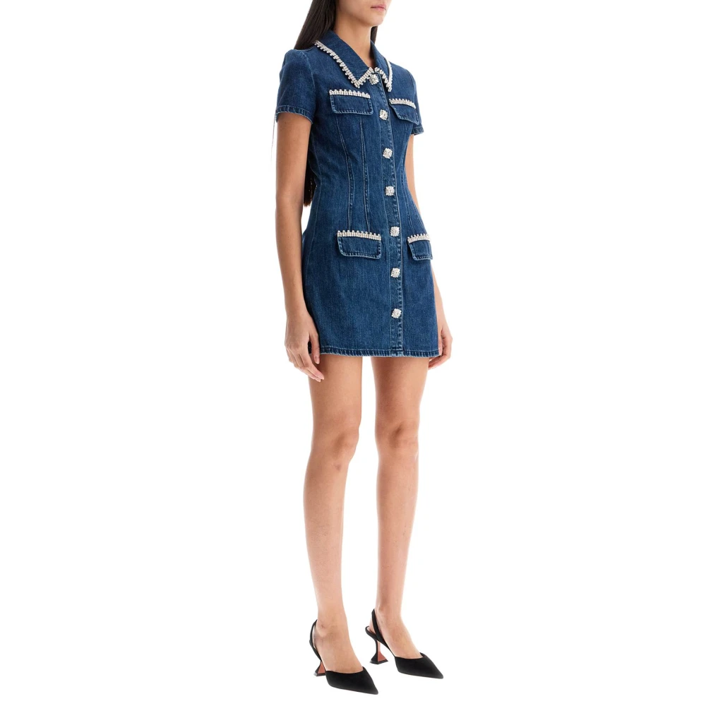 Self Portrait Denim overhemd-stijl mini-jurk met kristallen Blue Dames