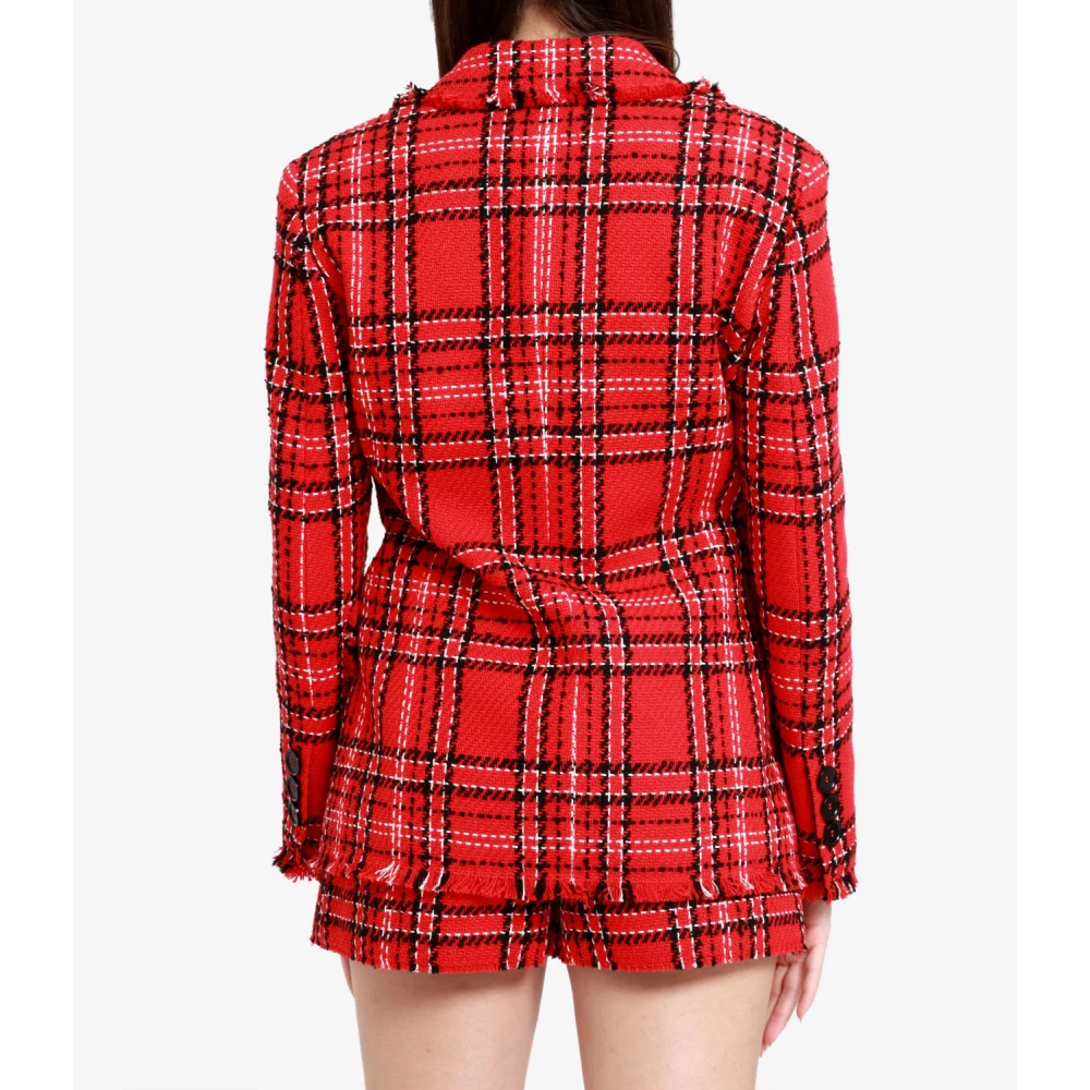 Msgm Rode Tweed Double-Breasted Jas Red Dames