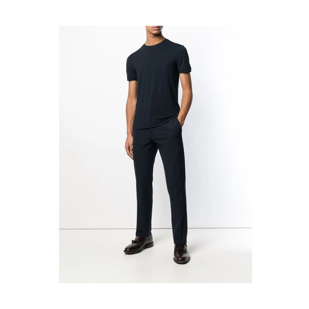 Giorgio Armani Navy Blue Logo Geborduurd T-shirt Blue Heren