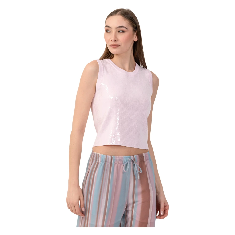 Kocca Women's Pink Chic Shiny Cropped Vest Top