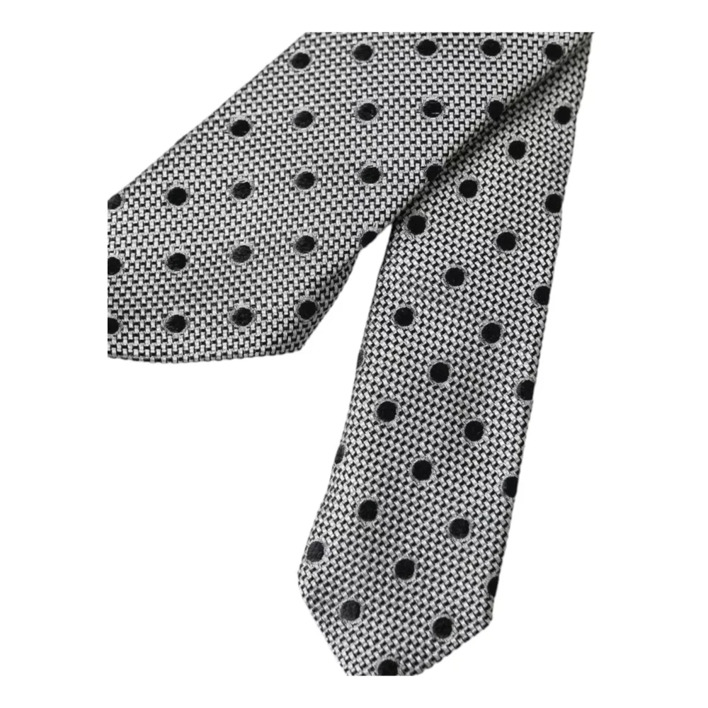 Dolce & Gabbana Zwart Wit Polka Dot Zijden Stropdas Gray Heren
