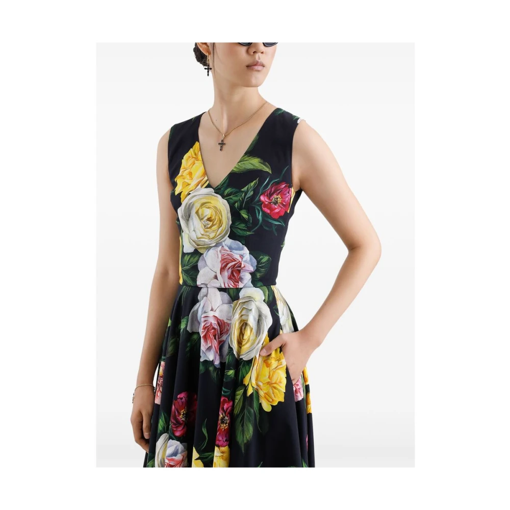 Dolce & Gabbana Bloemenprint V-hals Mouwloze Jurk Multicolor Dames