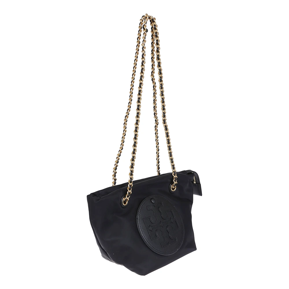 TORY BURCH Nylon Zwarte Schoudertas met Leren Logo Black Dames