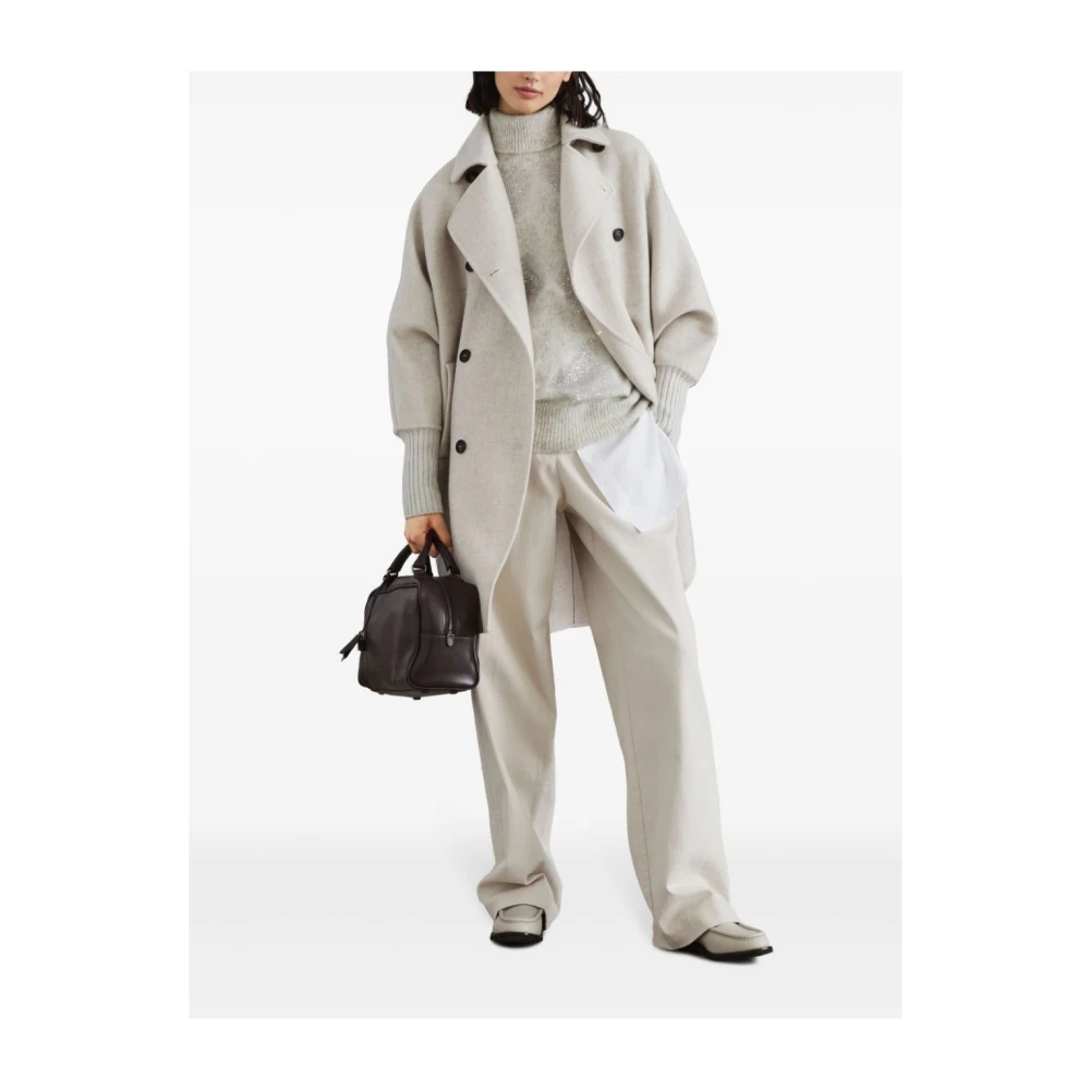 BRUNELLO CUCINELLI Kasjmier Grijze Jas met Brede Revers Gray Dames